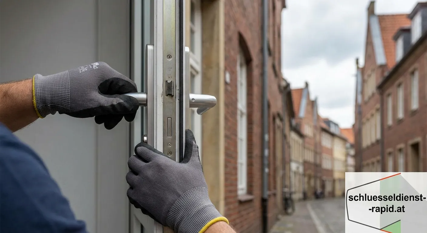 Monteur vom MS Schlüsseldienst öffnet fachgerecht eine Wohnungstür