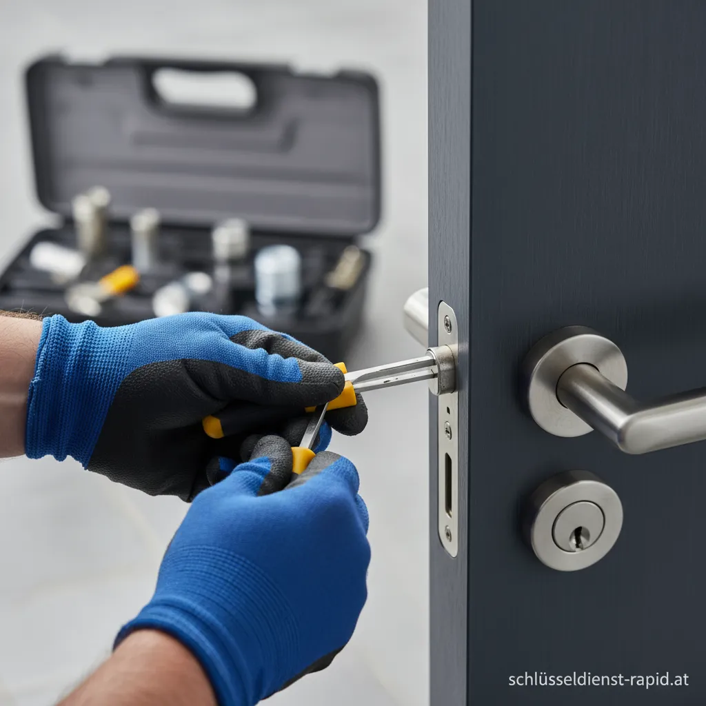 Professioneller Schlüssel Notdienst Monteur beim Türschloss aufmachen