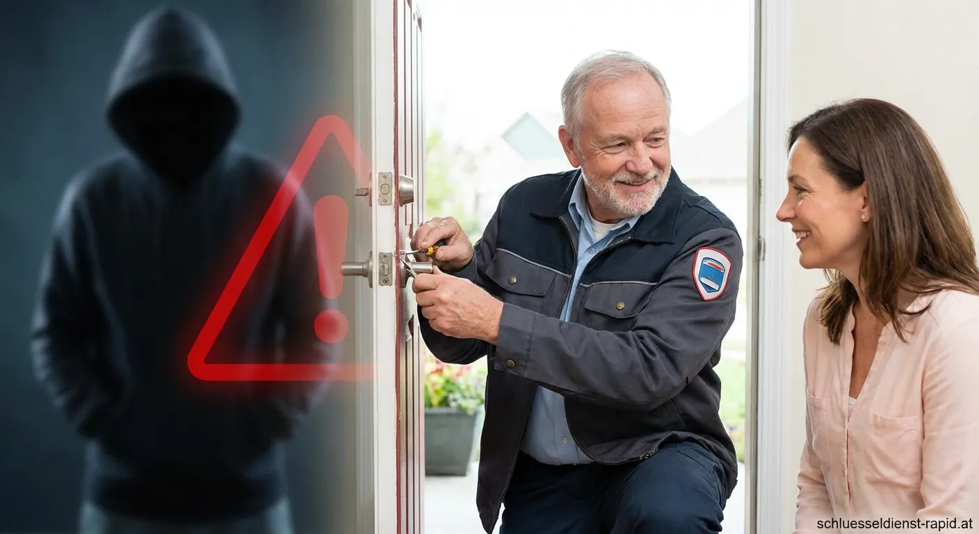 Seriöser Schlüsseldienst bei der Arbeit an einer Tür