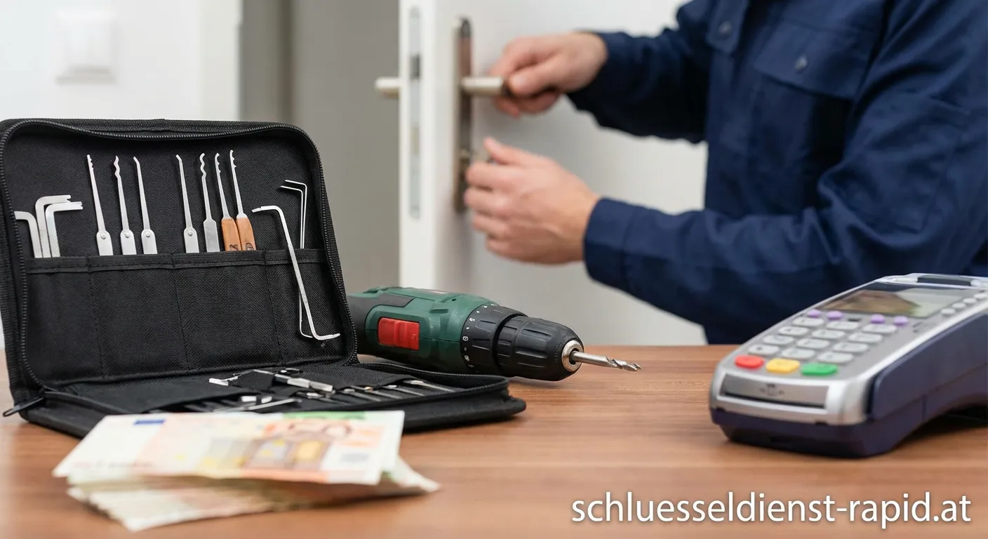 Schlüsseldienst Monteur bei der Arbeit an einem Türschloss